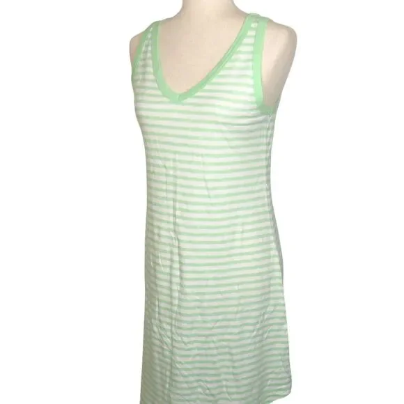 Candace Cameron Bure Sunkissed Linen Blend Green Striped V Neck Tank Dress XXS - Picture 6 of 7